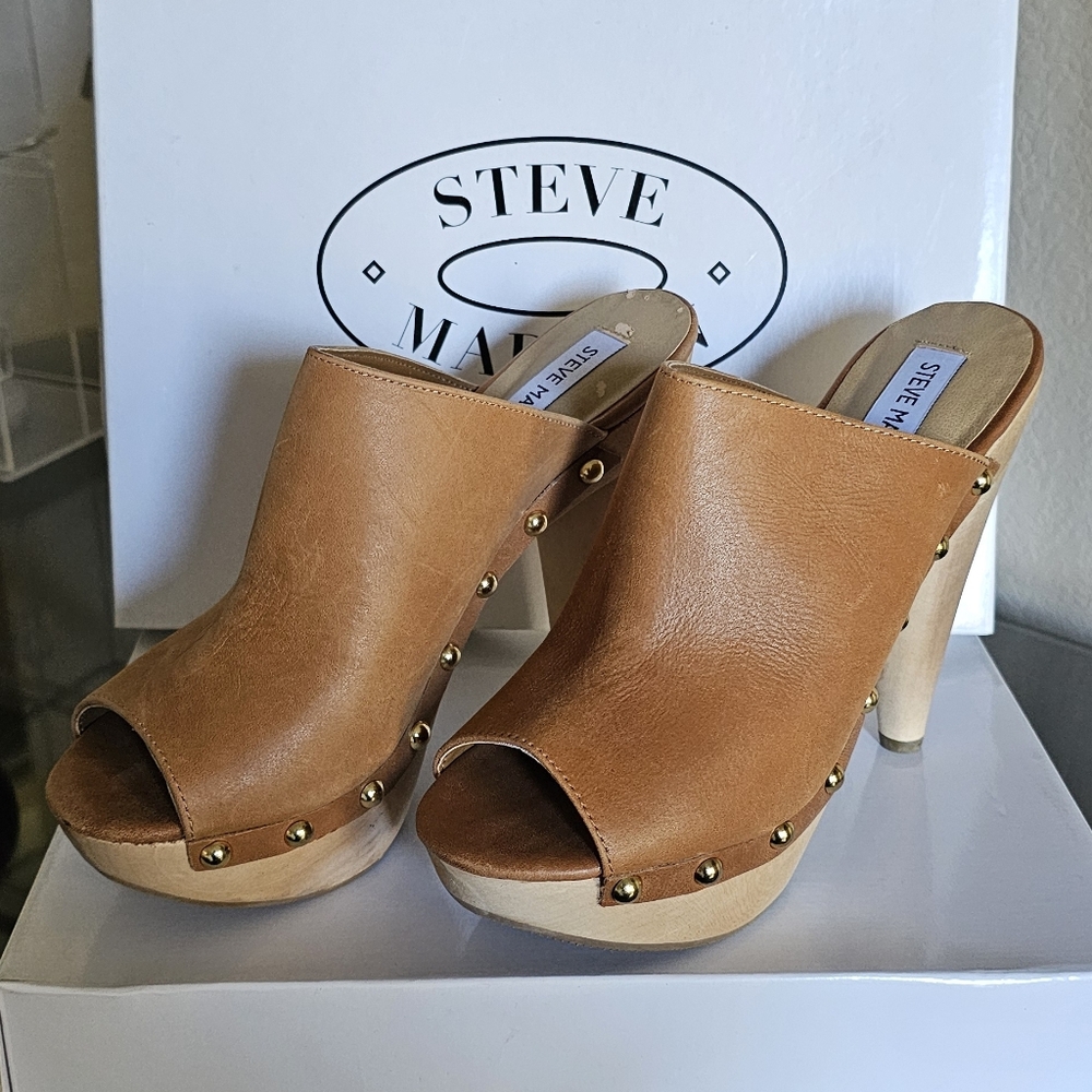 Steve Madden Brown Studded Heeled Mules